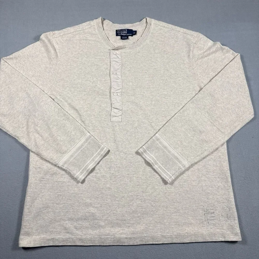 Polo by Ralph Lauren XL Heather Gray Cotton/Alpaca Henley Elbow Patches